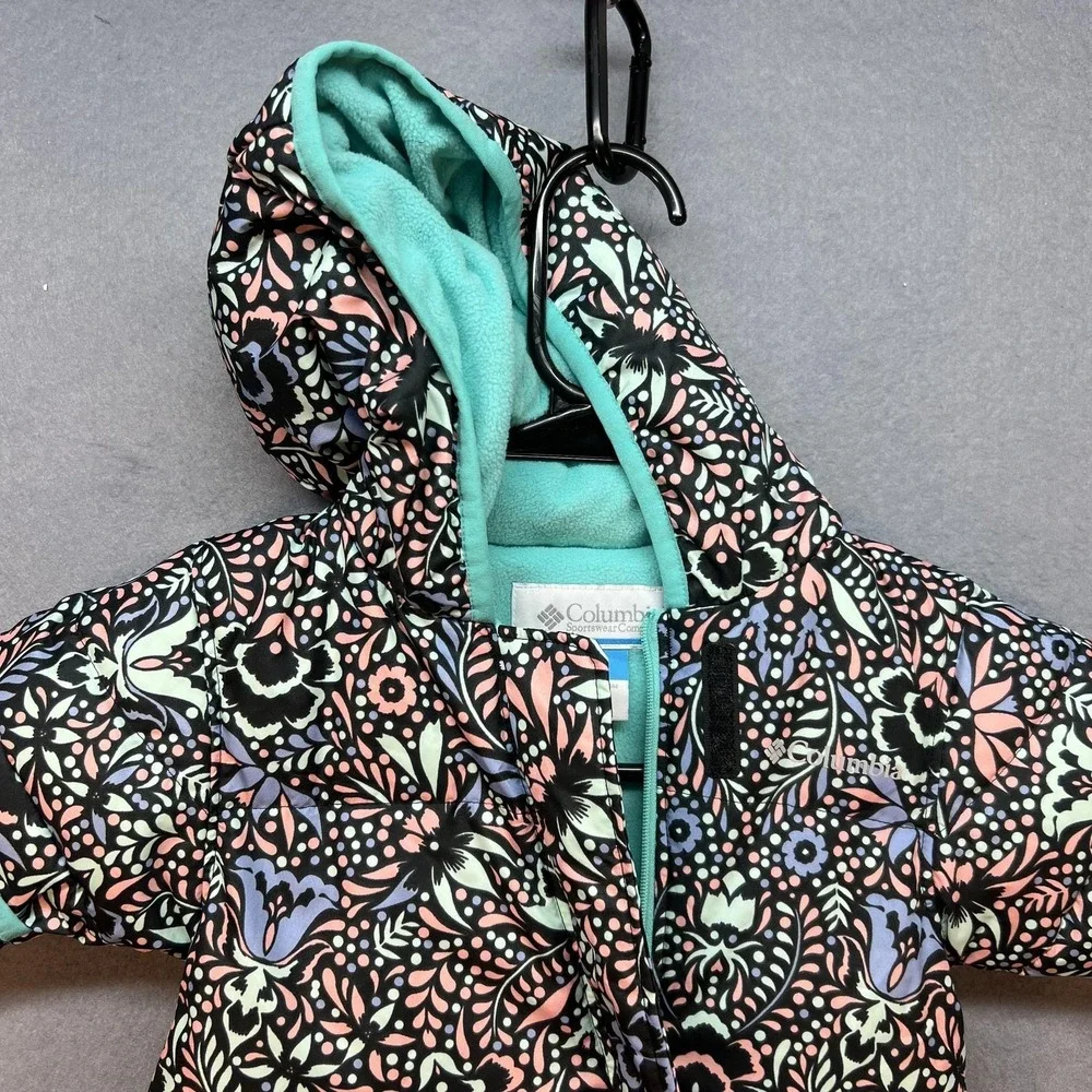 Columbia Snowsuit Baby Girls 0-3 Months Floral Puffer Hooded Fleece Lined Warm